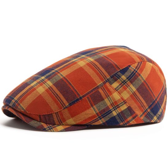 Thin plaid flat-top hat