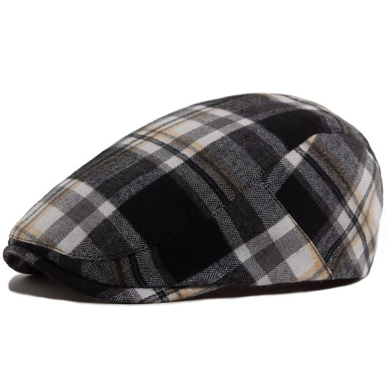 Color-block plaid flat cop hat